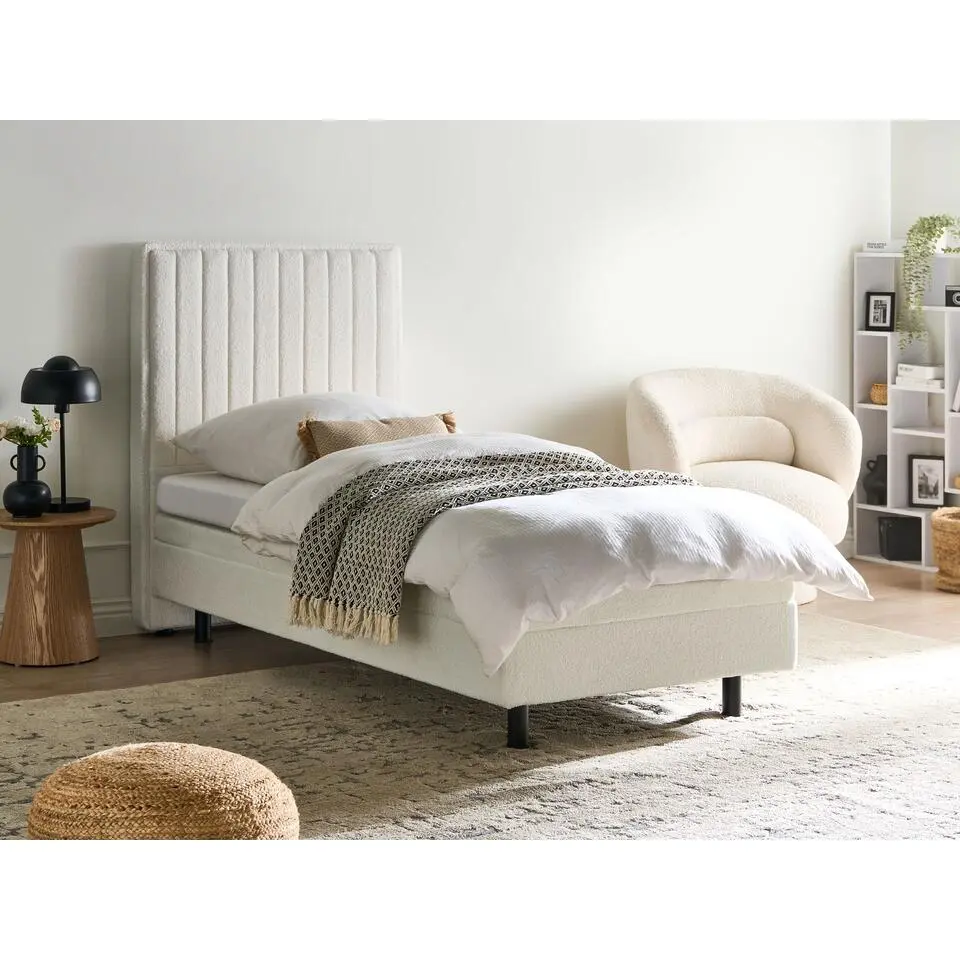 CASTELLAN - Eenpersoonsbed - Off-white - 90 x 200 cm - Boucl&eacute;