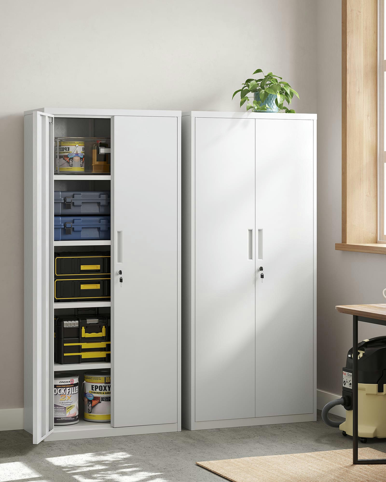 - Caisson de bureau en acier avec 5 étagères doubles portes grisâtre