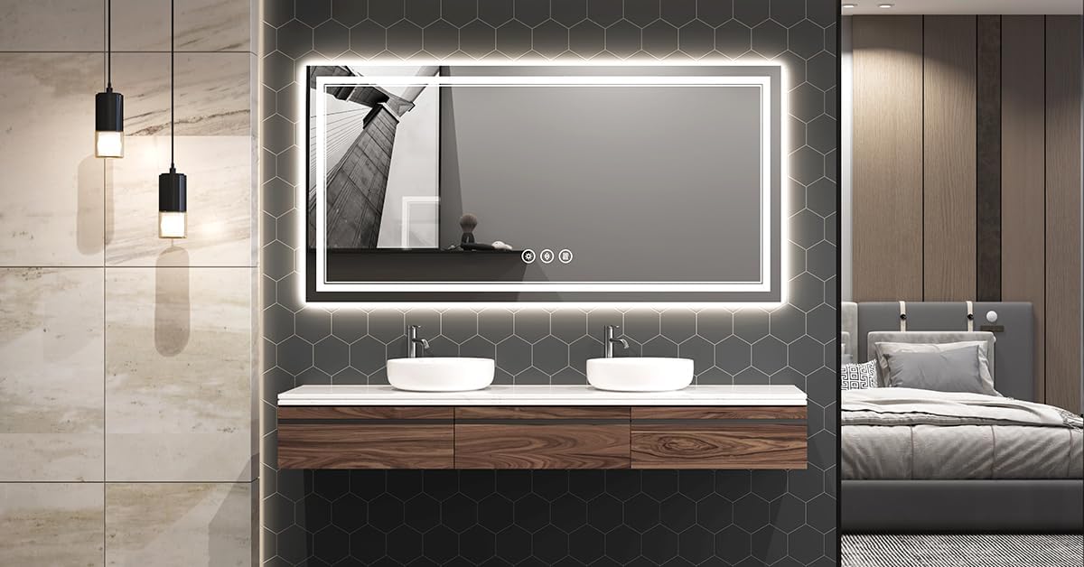 New LED Bathroom Mirror 72x36 Inch with Front and Backlit, CRI 90+, 3 Colors & Stepless Dimmable Lighted Bathroom Mirror, Anti-Fog, Memory, Top-Grade Tempered Glass, Rotatable