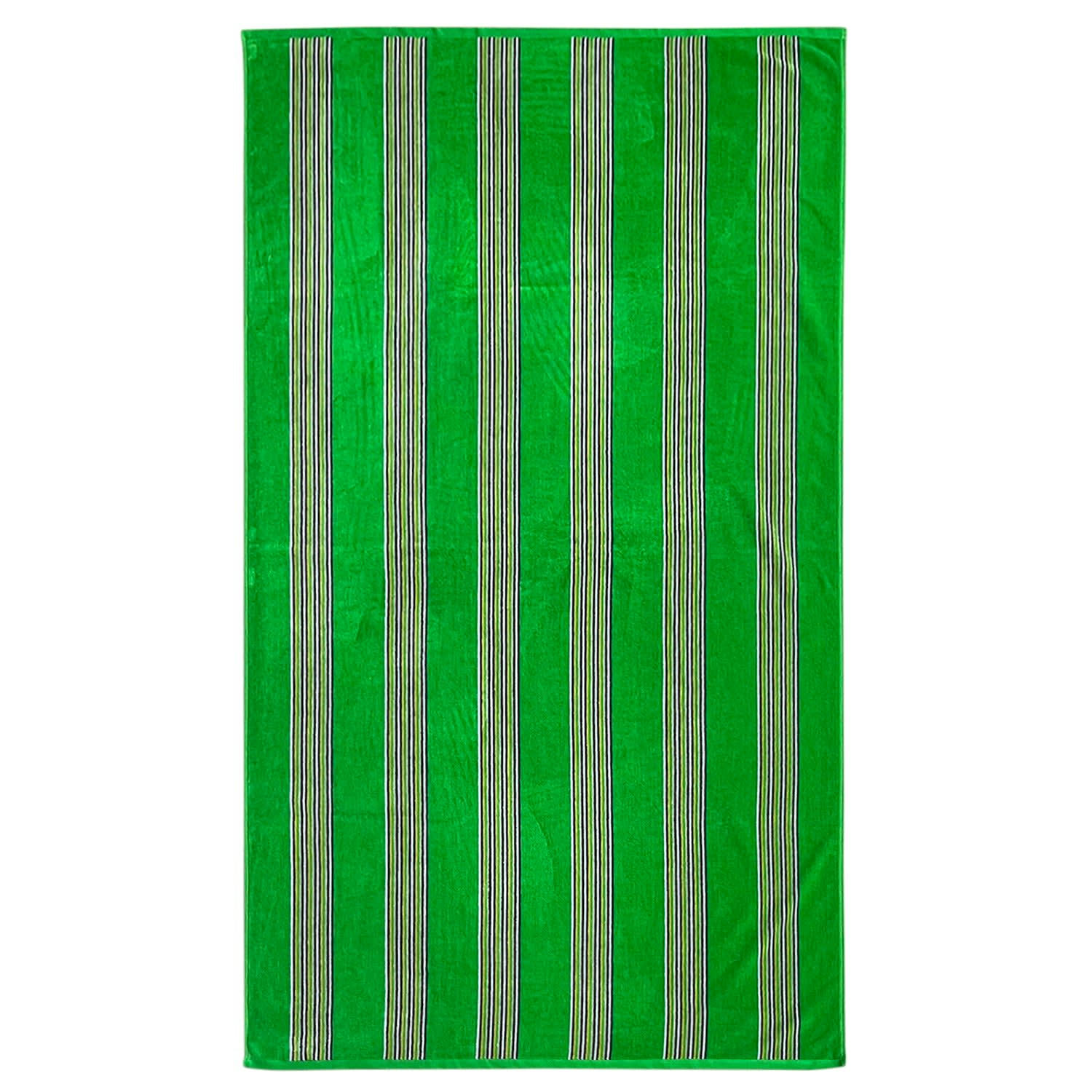 RAYURES - Serviette de plage éponge velours Milonga vert 90x170 400g/m²