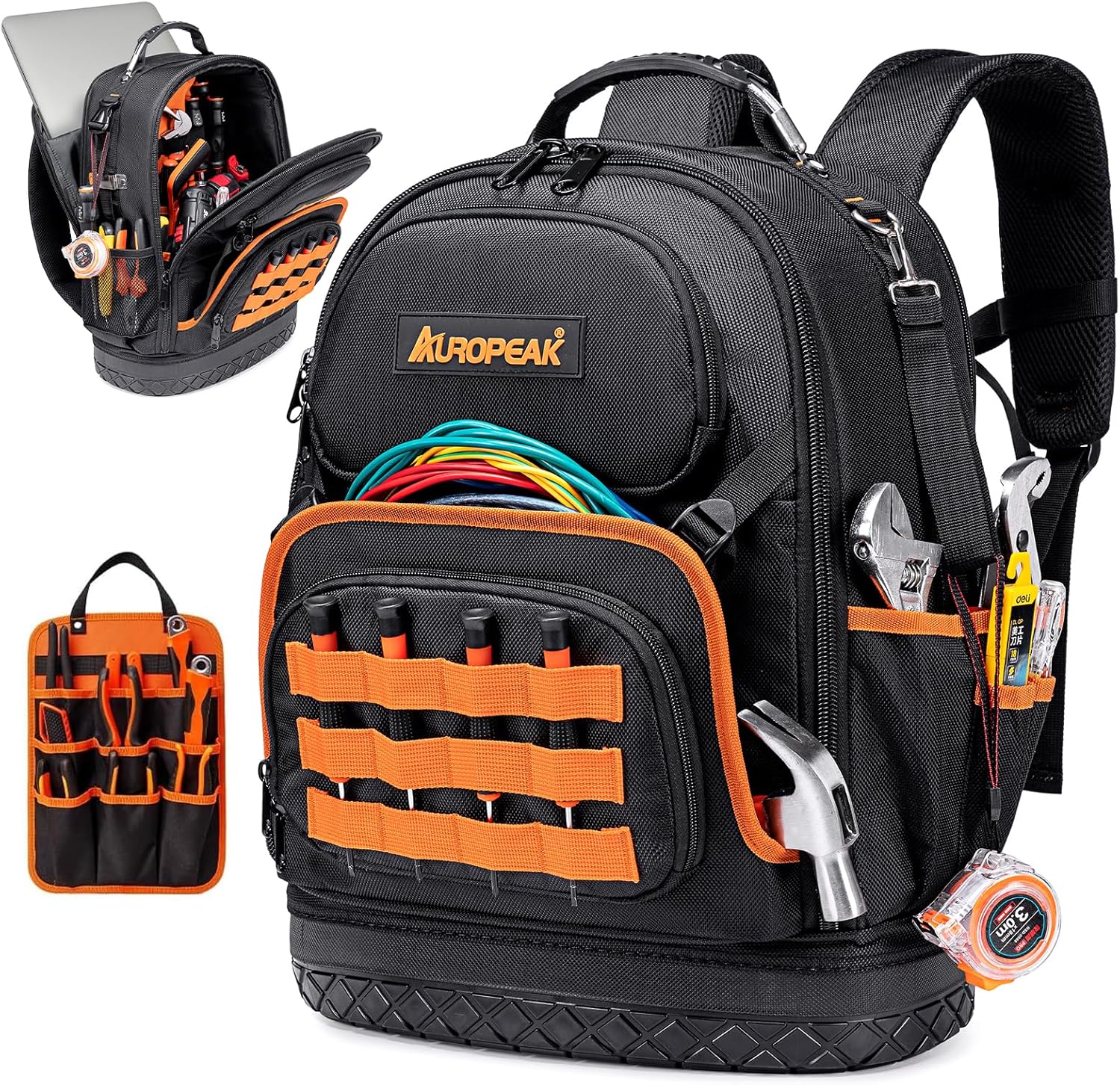 96-Pocket Hvac Tool Backpack Heavy Duty, Electrician Tool Bag Backpack for Men Women, Hvac Tool Bag Organizer, Large Tool Backpack with Laptop Compartment & Molded Base for Construction