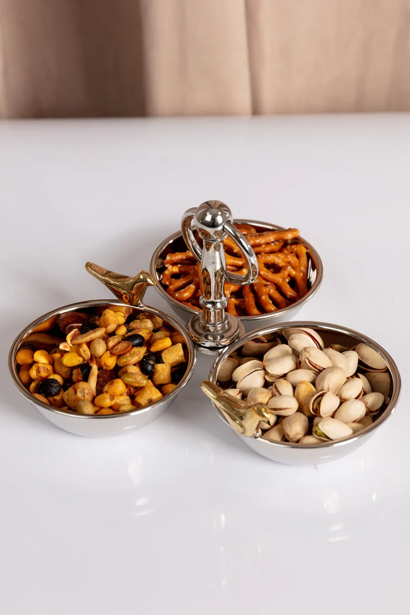 Silver & Gold Love Birds Triple Dish