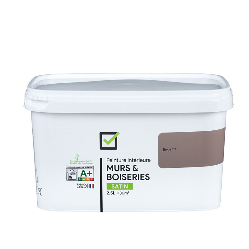 Peinture pour murs et boiseries beige C3 satiné 2,5 L