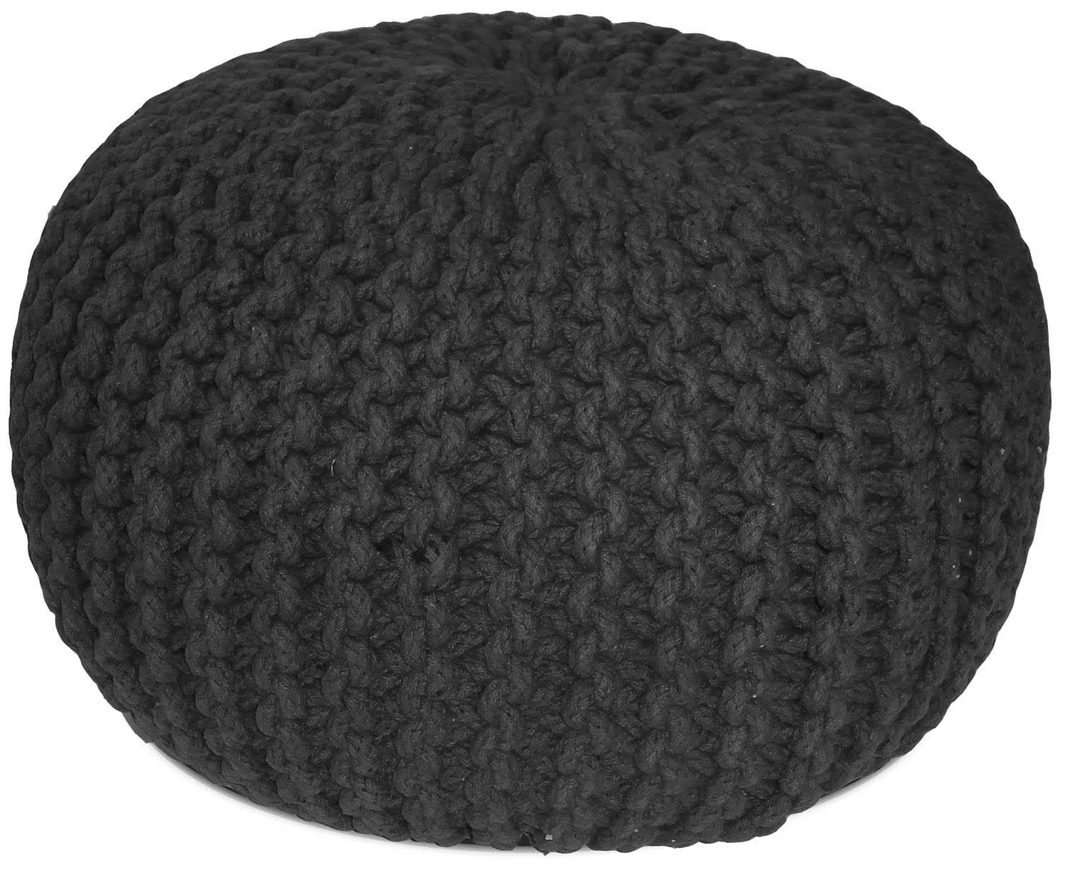 - Pouf rond en laine tricot noir