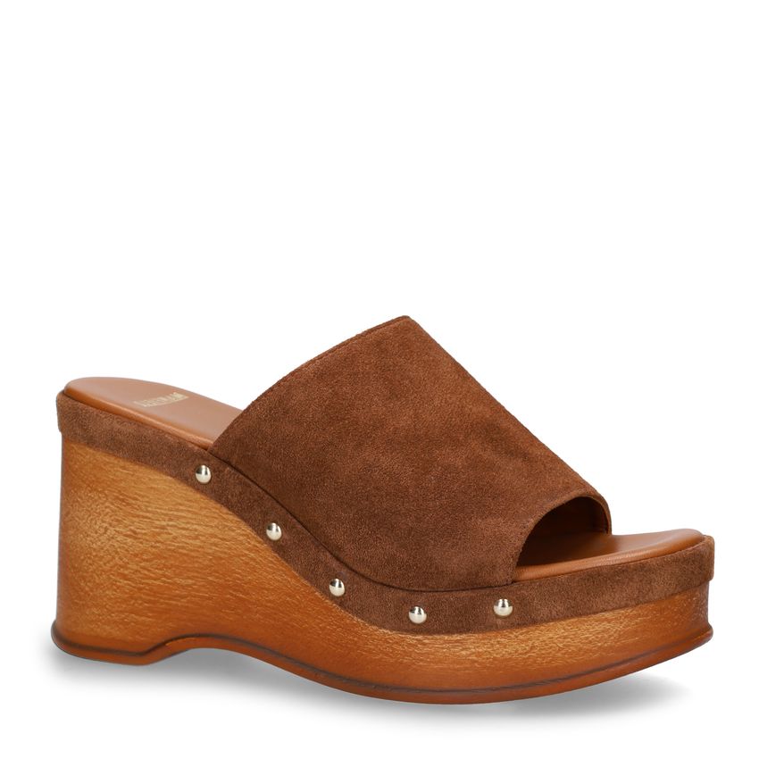 Manfield Bruine suède sleehakken