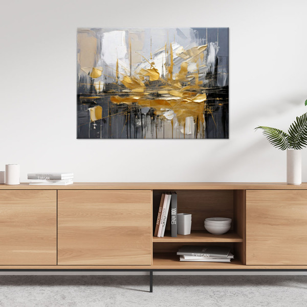Feeby Obraz jak malowany, Modna Abstrakcja szare i złote akcenty 60x40