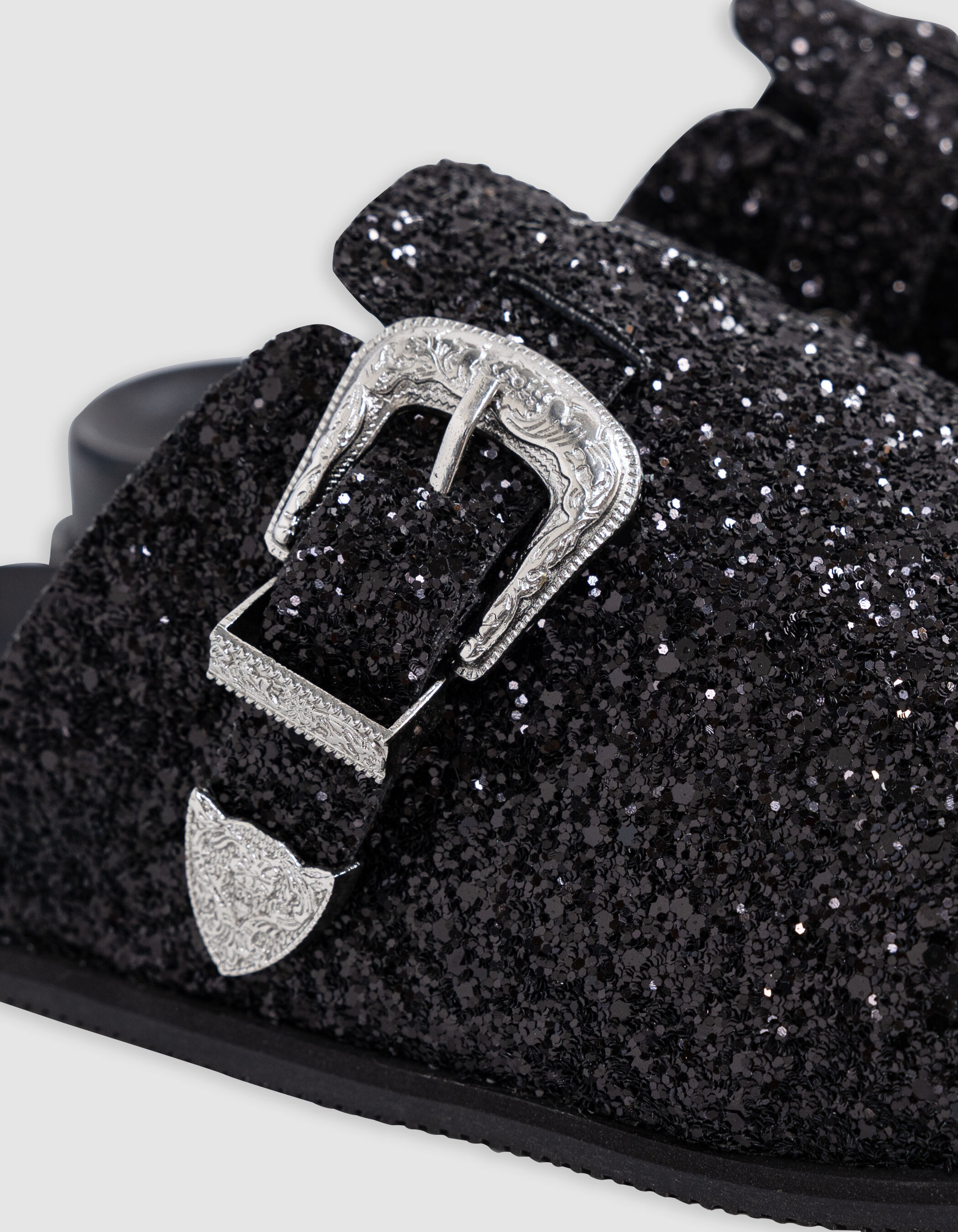 Sabots noirs micro sequins et boucle western Femme