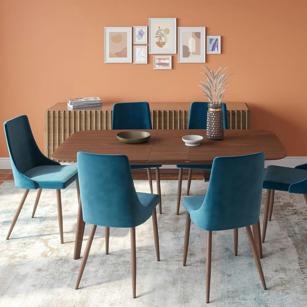 VINNI - Chaise en velours bleu (lot de 2)