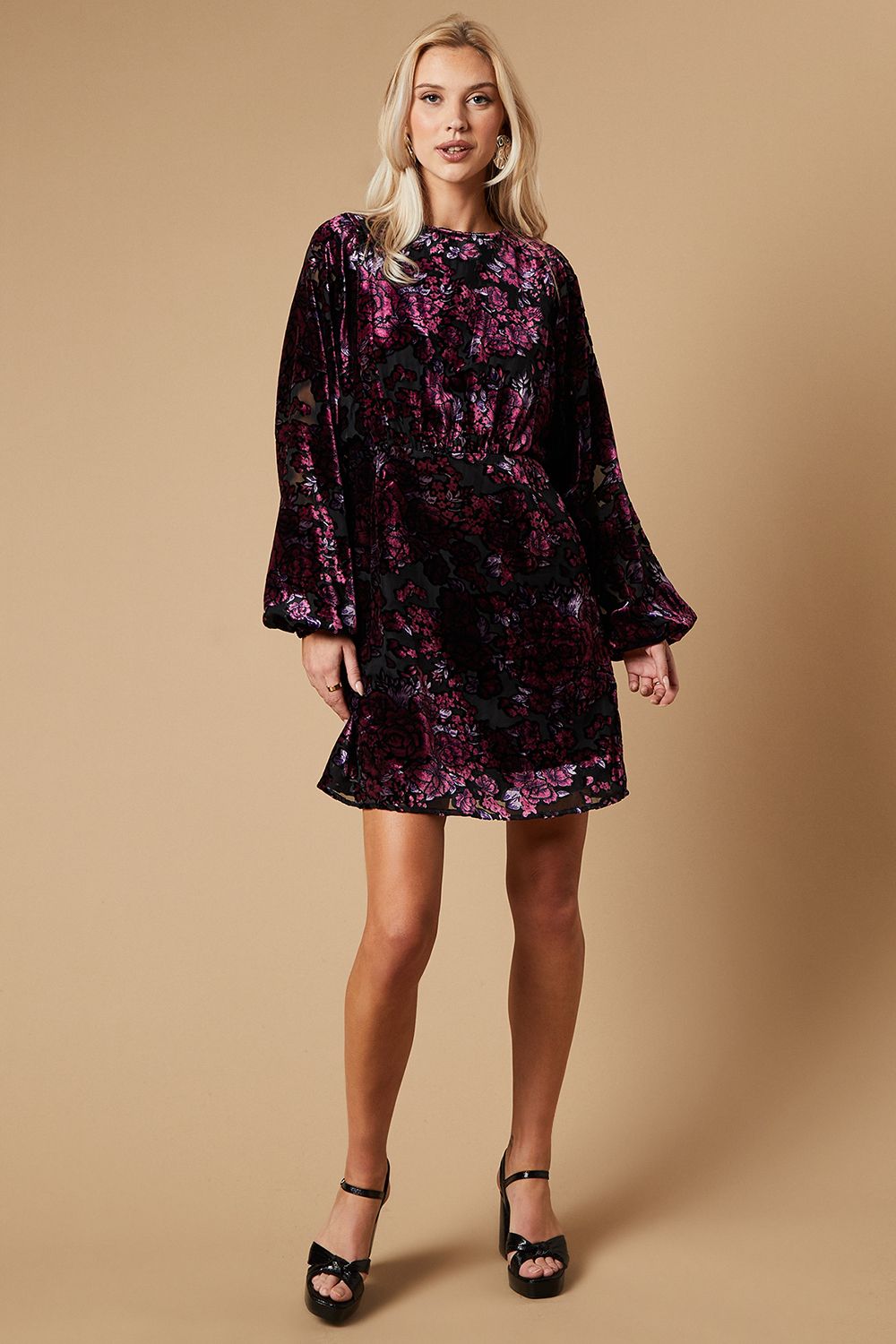 Oasis Velvet Long Sleeve Mini Dress