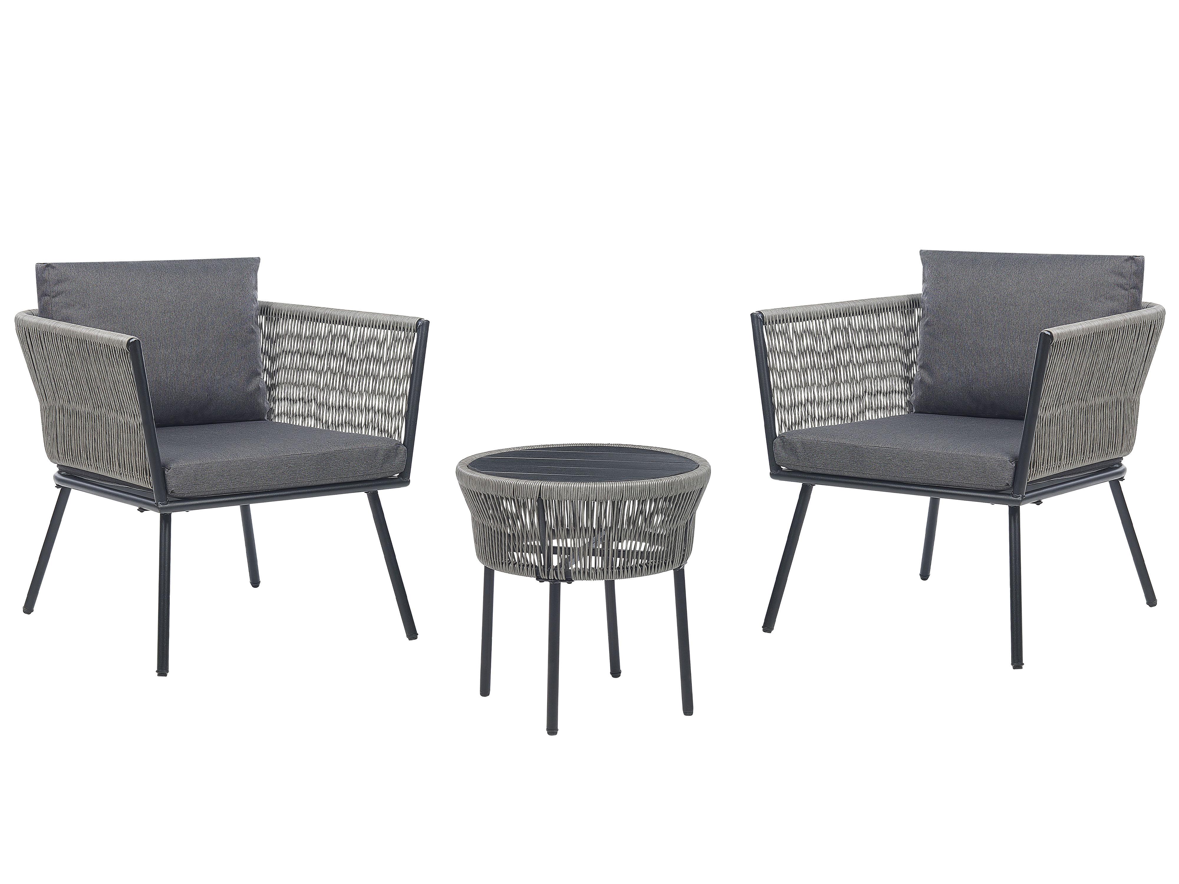 Bistro Set with Cushions GARGANO PE Rattan Grey