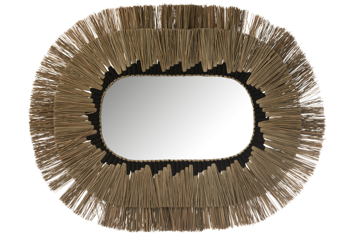 J-Line spiegel Ovaal Motief 2 lagen - glas - naturel/zwart - 115 x 90 cm