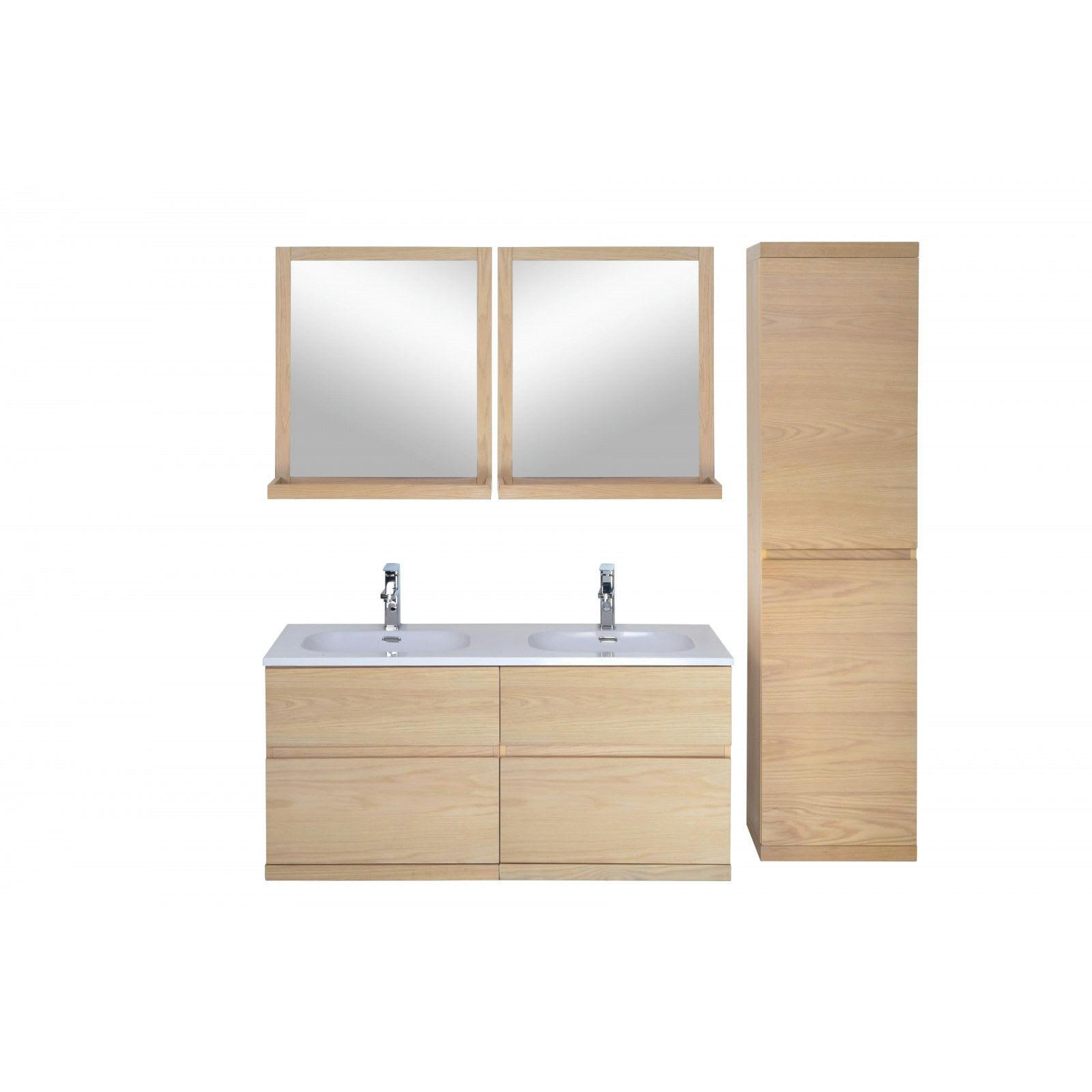 ENIO - Meuble sous vasque chêne avec plan résine  120cm+miroir+colonne fermée