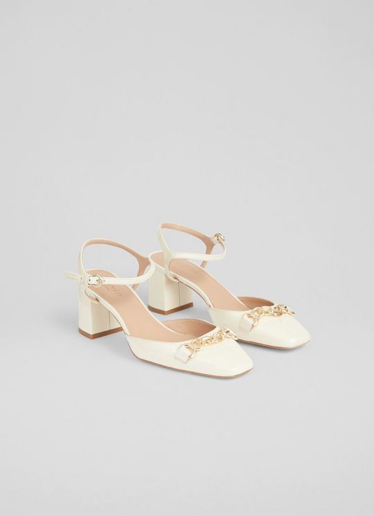 Mindy Cream Patent Leather Ankle Strap Courts
