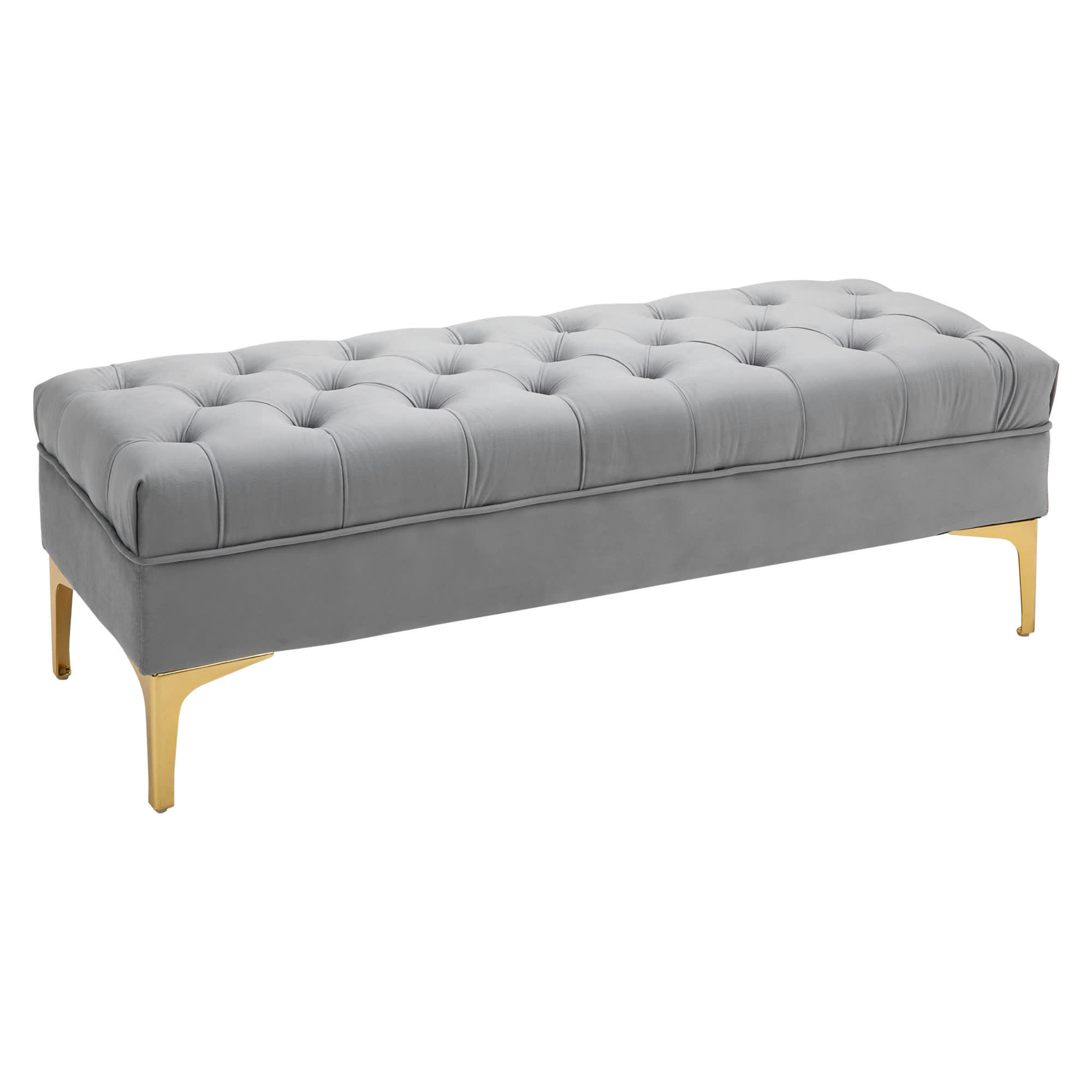 - Banquette capitonnée style classique métal doré velours gris clair