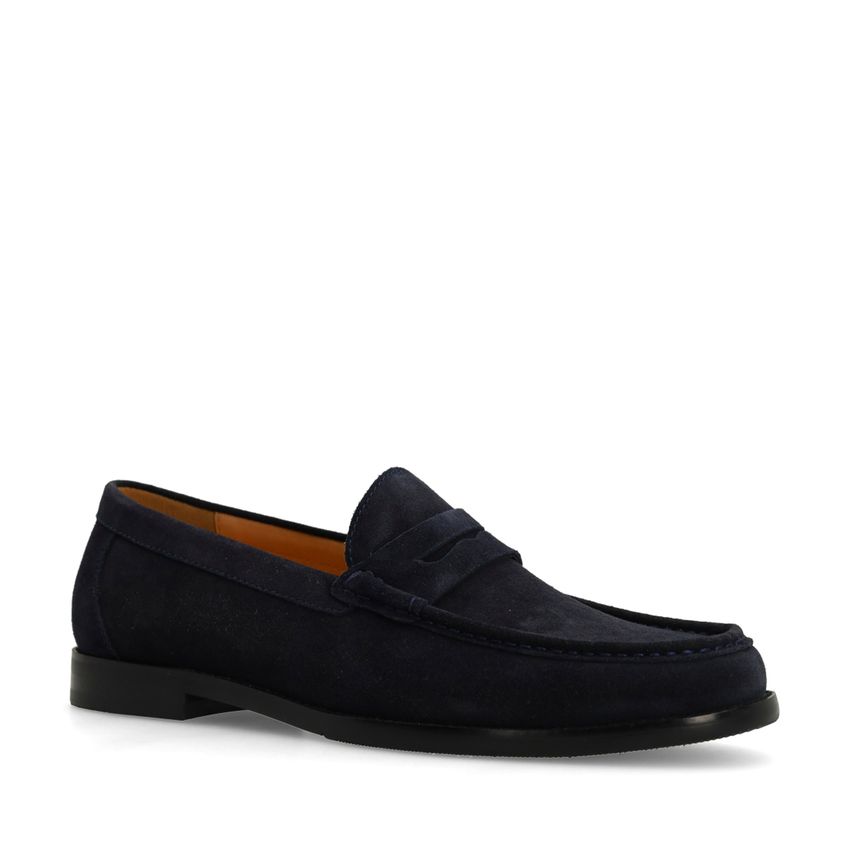 Manfield Donkerblauwe suède loafers