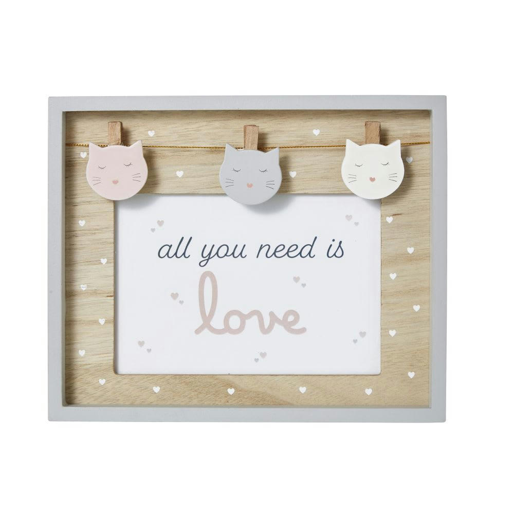 LILA - Cadre photo en pin gris avec cordelette chats 10x15