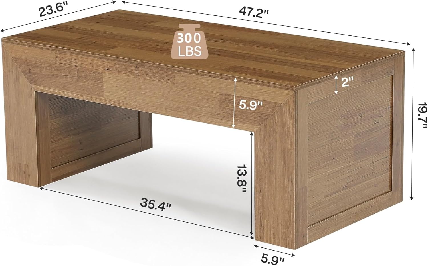 Tribesigns 47-Inch Farmhouse Coffee Table, Wooden Rectangular Center Table with Thick Base, Modern Cocktail Tea Furniture for Living Room (Oak Brown)