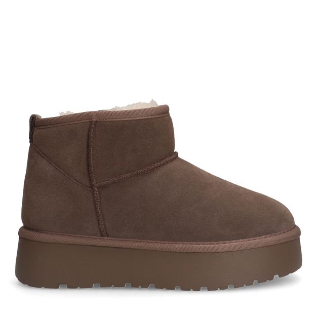 Taupe suède enkelboots met wol