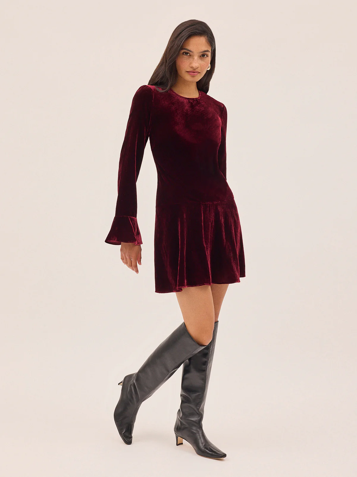 Stefania Burgundy Velvet Mini Dress