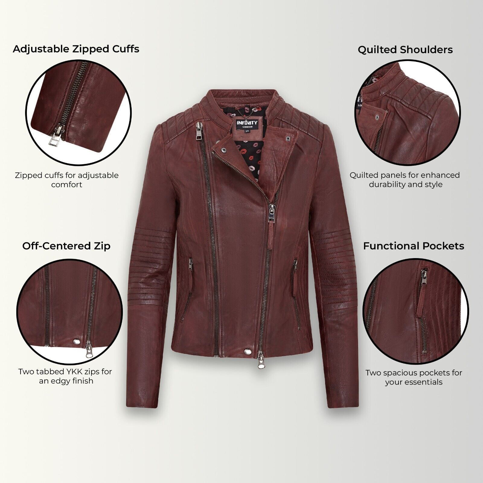 Infinity Leather Biker Leather Jacket - Denver