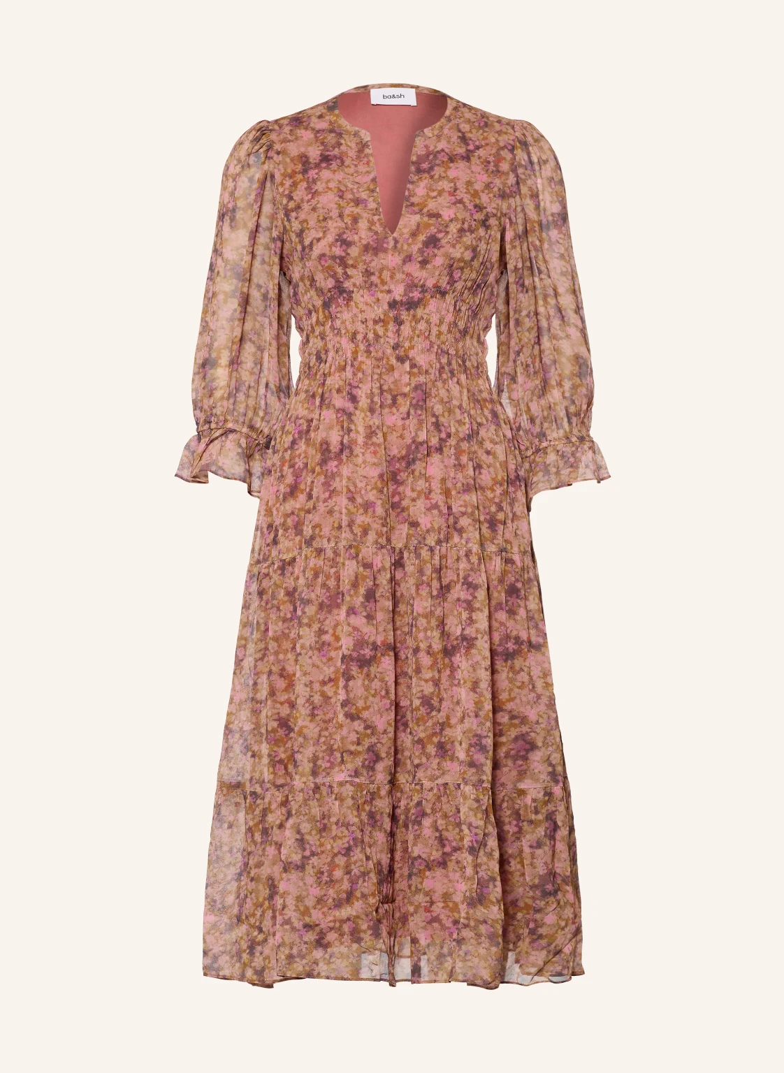 ba&sh Kleid AEMA mit 3/4-Arm und Rüschen