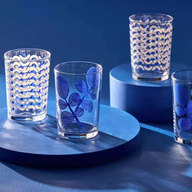 Habitat Blue Leaf & Wiggle Set of 6 Hi ball Glasses