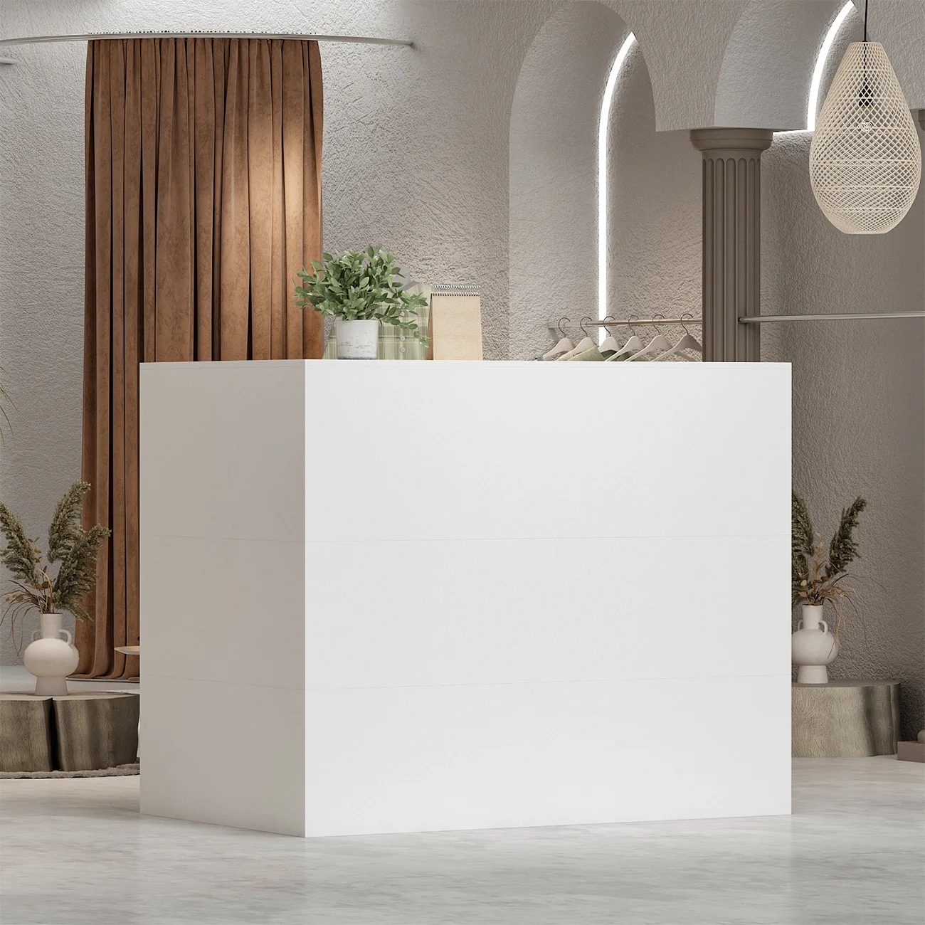Modern Reception Desk L-Shaped White Front Counter Table by Timechee