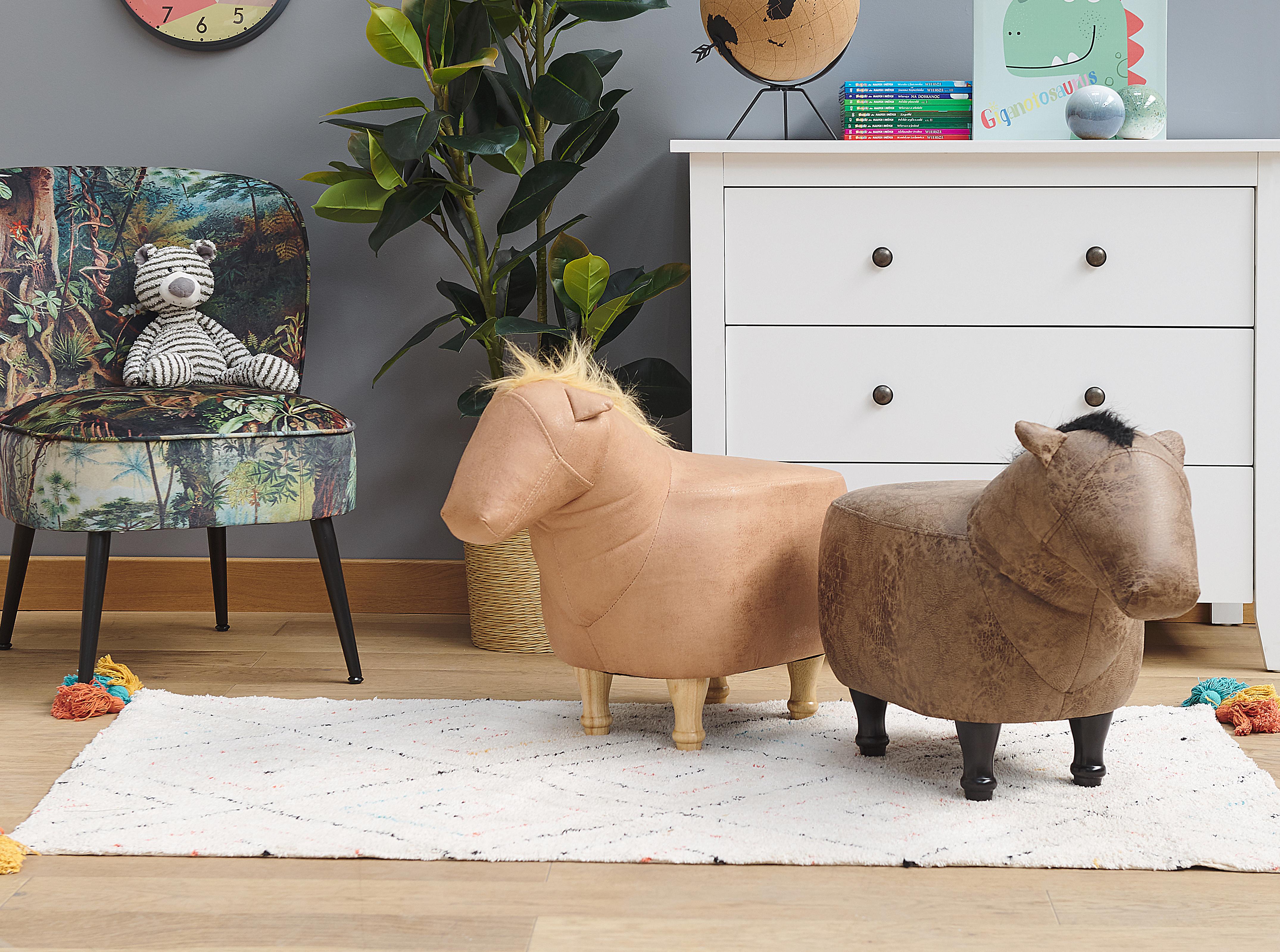 Animal Stool HORSE Faux Leather Light Brown Horse