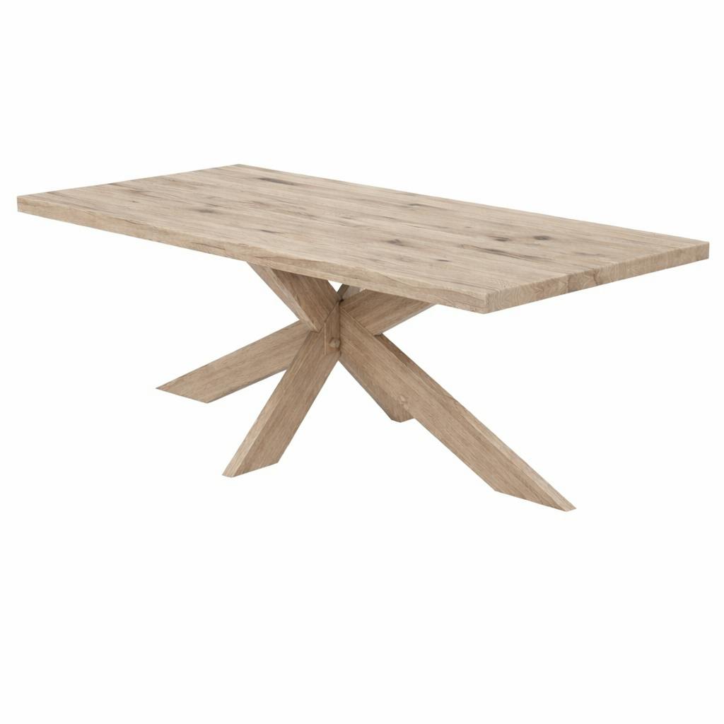 Table extensible bois grisé bords droits pied bois 200 cm PALERME
