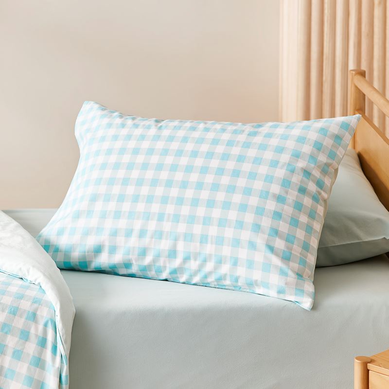 Stonewashed Cotton Gingham Seafoam Quilt Cover Set