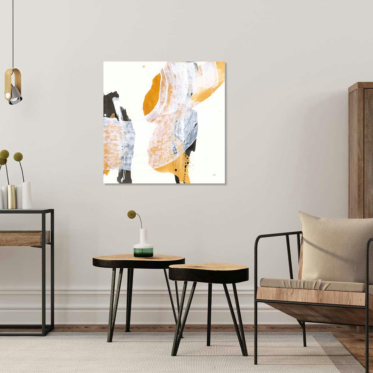 - Tableau Coup de pinceau orangé imprimé sur toile 80x80cm