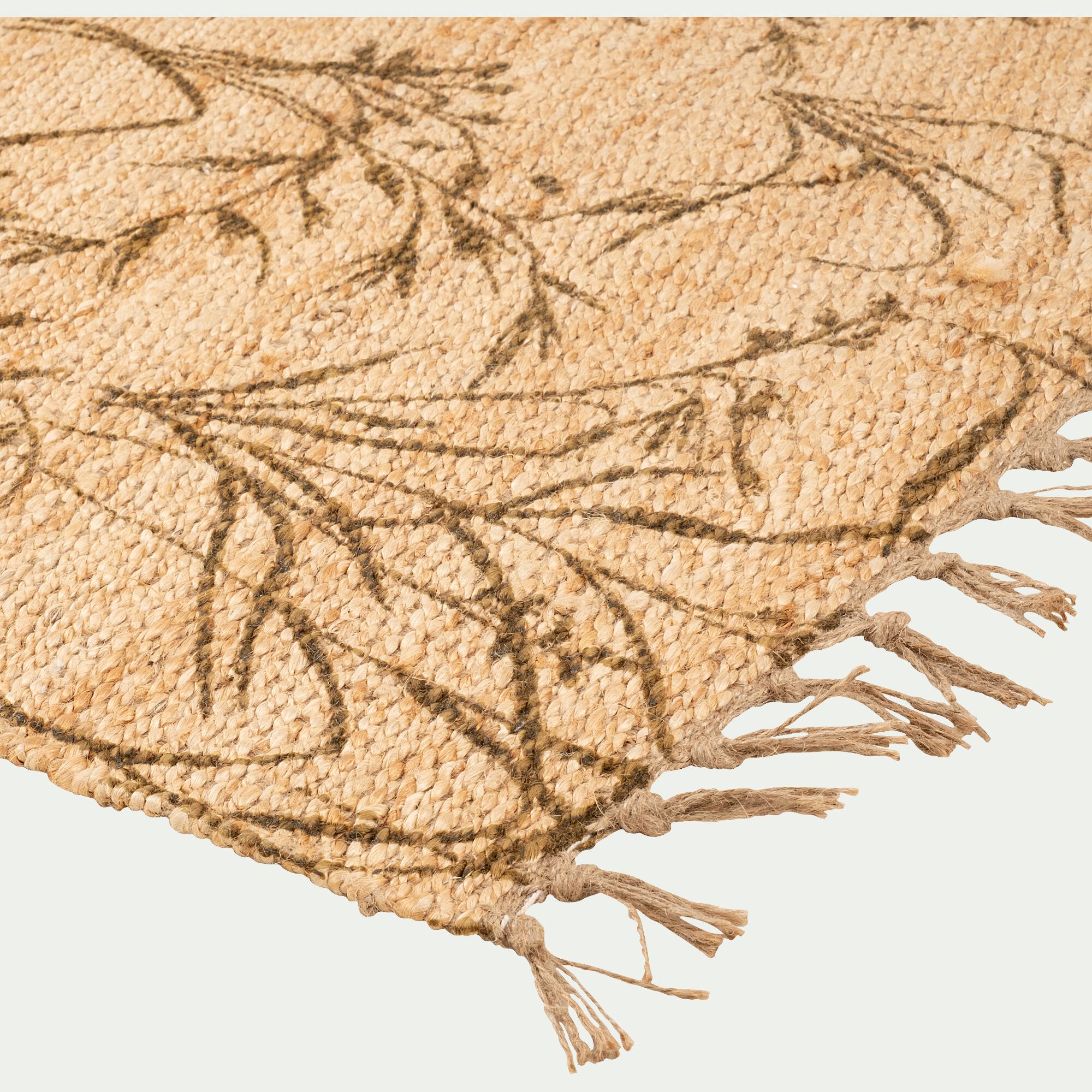 OYAT - Tapis en jute à motif végétal finition franges 160x230cm - naturel