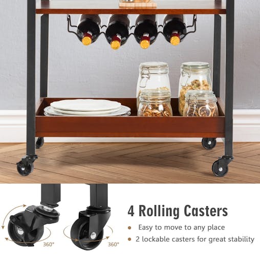 NNECW 3-Tier Kitchen Island Cart with Wine Rack & Glass Holders & Handle