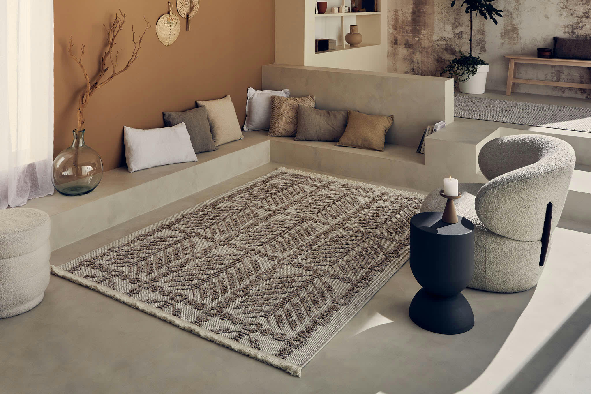 BALI - Tapis salon crème de style ethnique 160x230