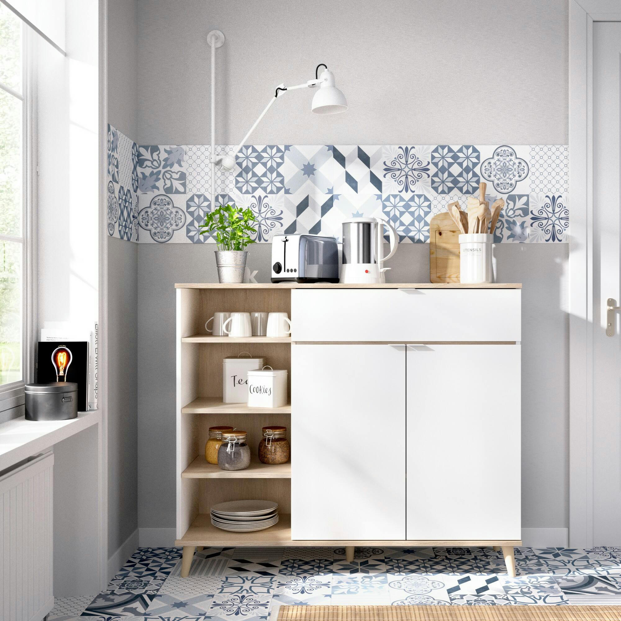 SUMBRA - Buffet effet bois blanc et chêne