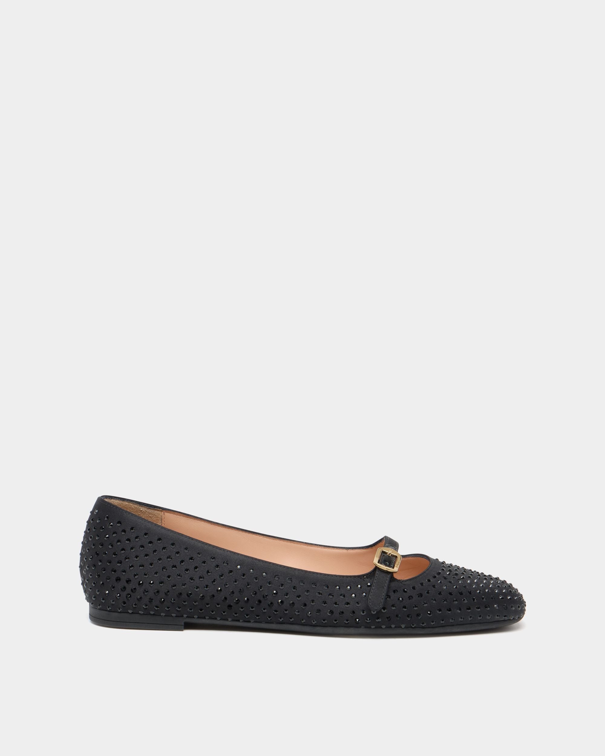 Flache Ballyrina Mary-Janes aus schwarzem Stoff
