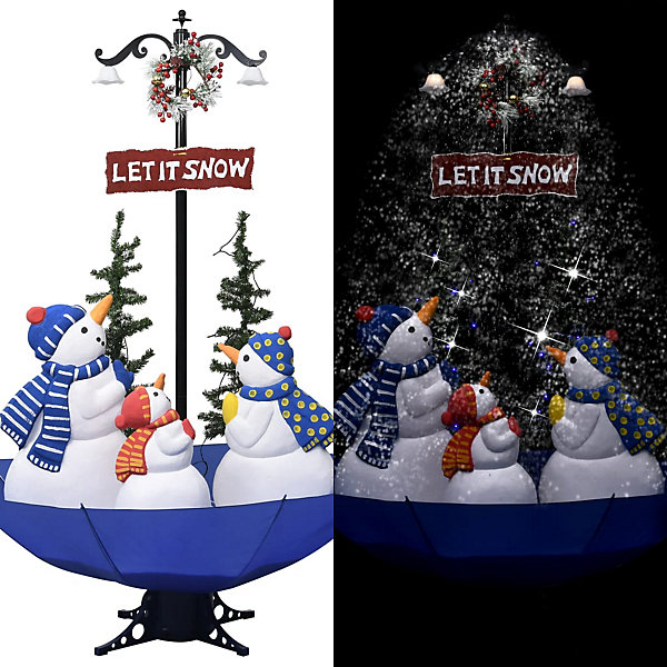 Arbre de Noël neigeux avec base de parapluie Bleu 170 cm PVC vidaXL