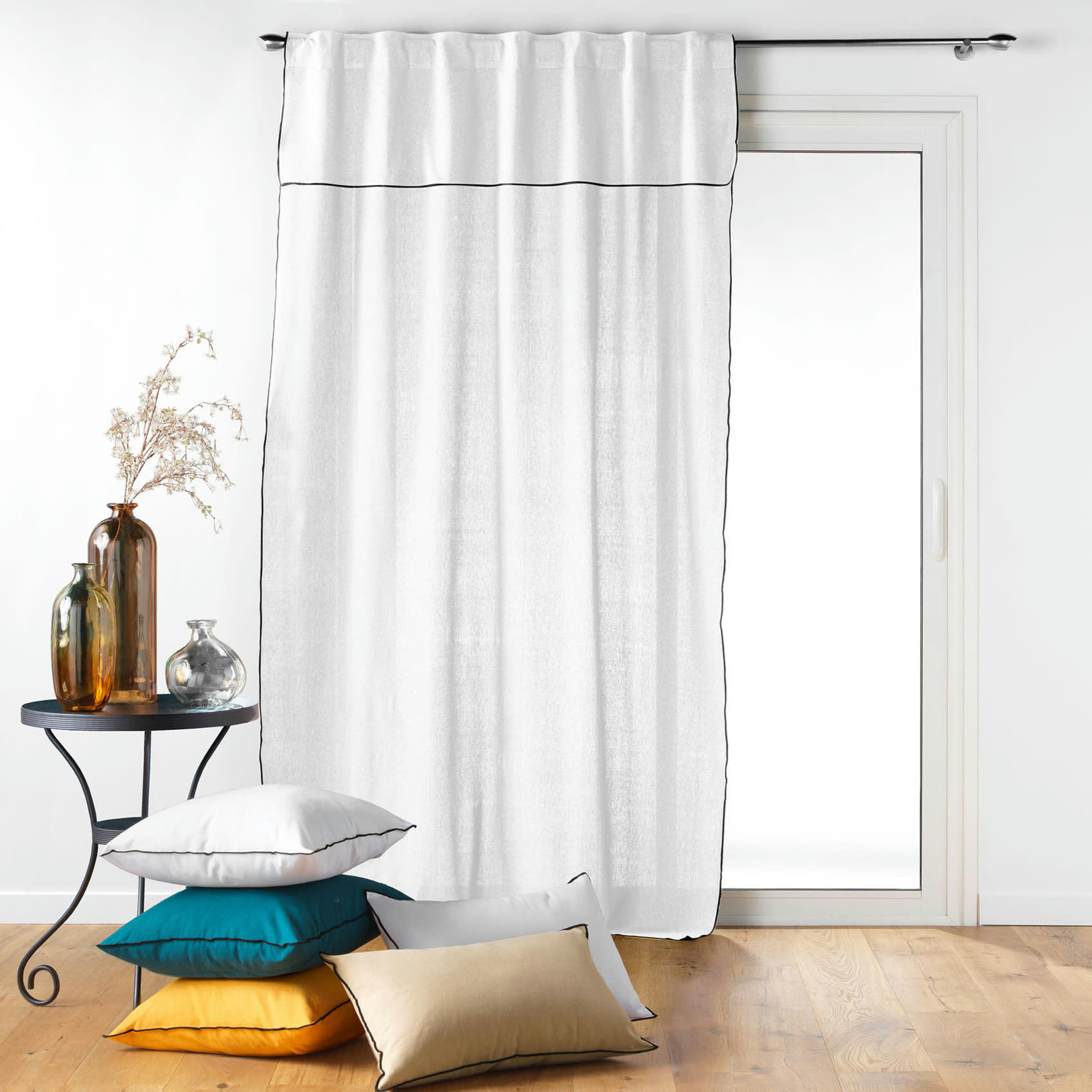 - Rideau voilage surfilé passants cachés coton blanc 140x240 cm