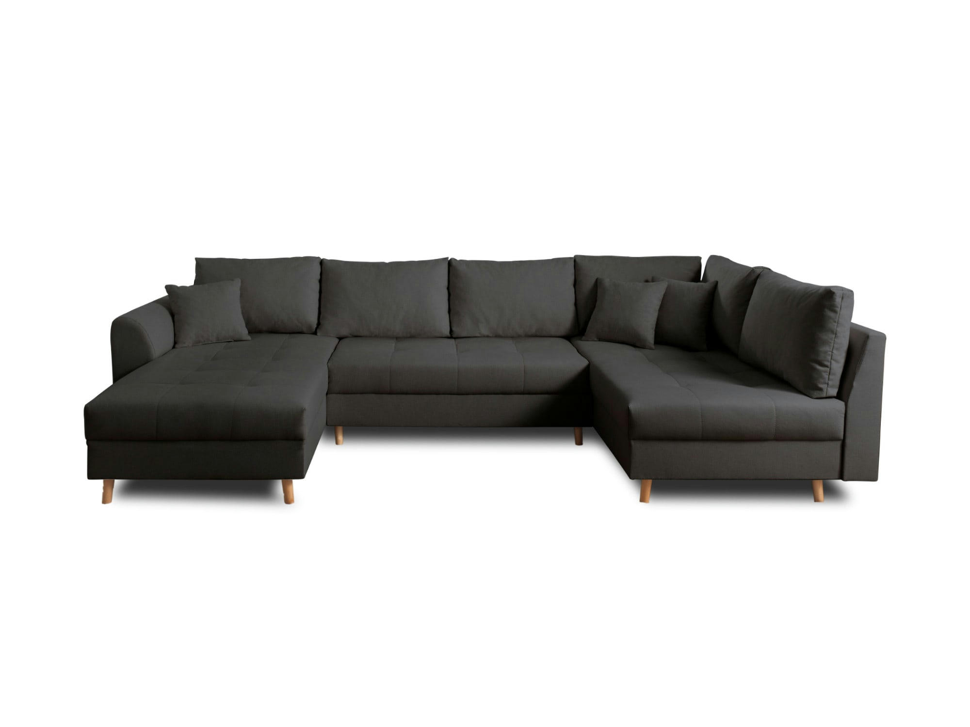 RUNE - Canapé panoramique 7 places angle droit en tissu gris foncé