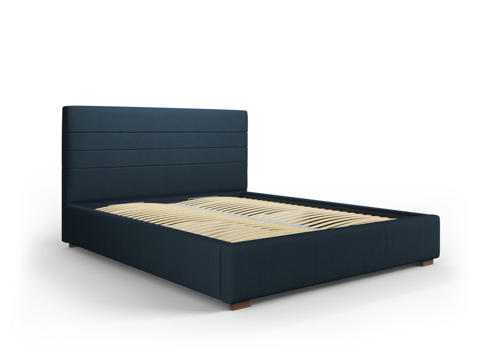 ARANDA - Lit coffre avec tête de lit 160x200 cm en tissu structuré bleu foncé