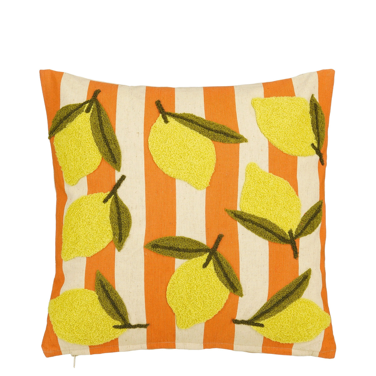 Mica Decorations Citroen Sierkussen - Kussen met Kussenhoes - Woondecoratie Woonkamer - 45 x 45 x 10 cm - Katoen, Polyester - Off-white, Oranje, Geel,