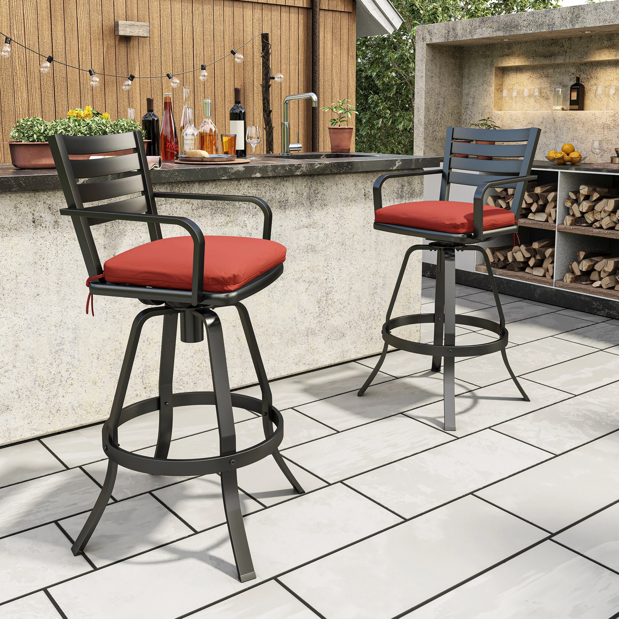Crestlive Outdoor Cast Aluminum Swivel Bar Stool with Sunbrella Cushion - 18.5 W x 18.5 D x 45.67 H