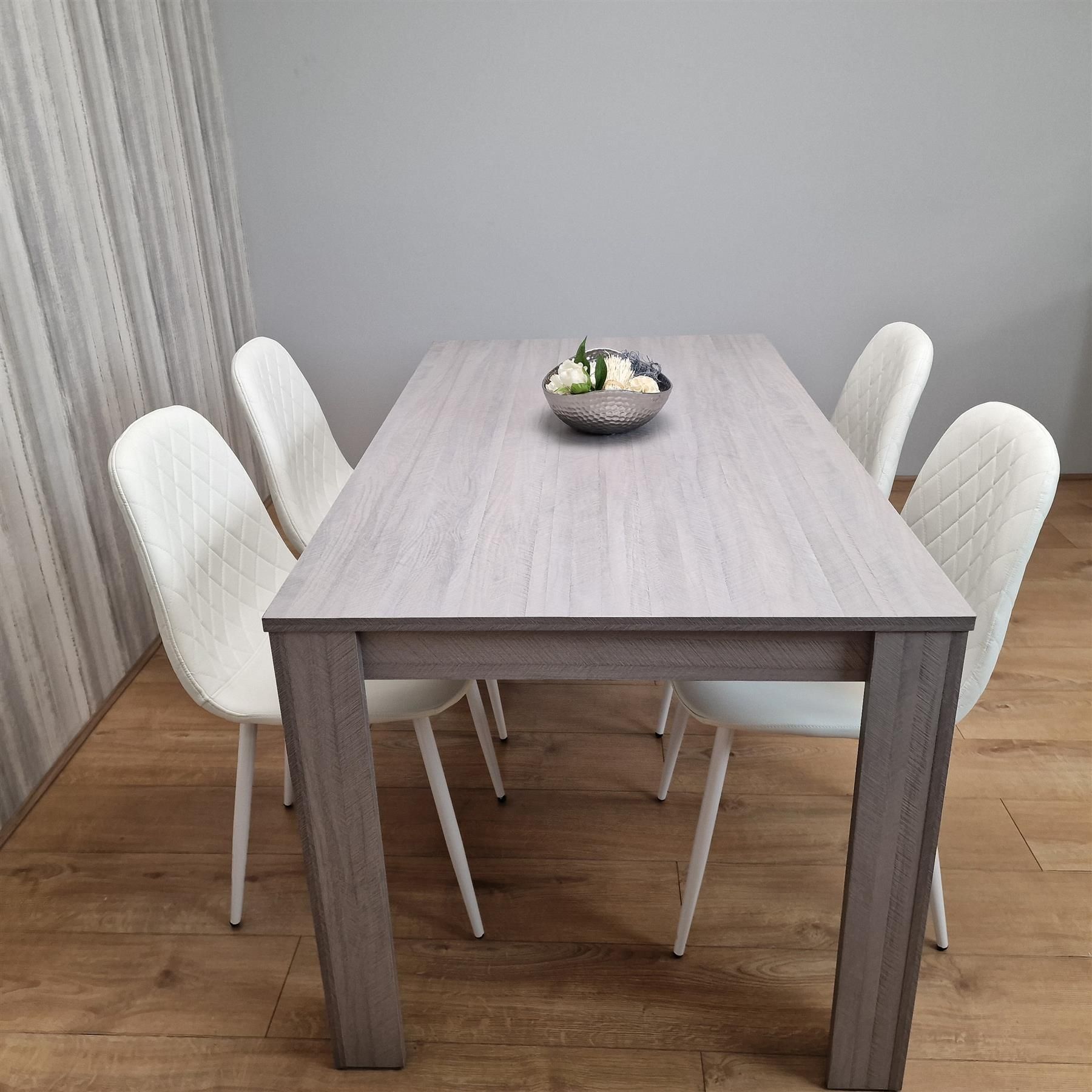 KOSY KOALA Dining Table Set With 4 White Gem Pattern Chairs Dining Room Furniture