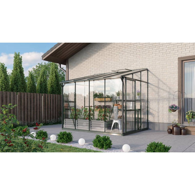 Serre adossée en verre Osiris verte 5,2 m² VITAVIA