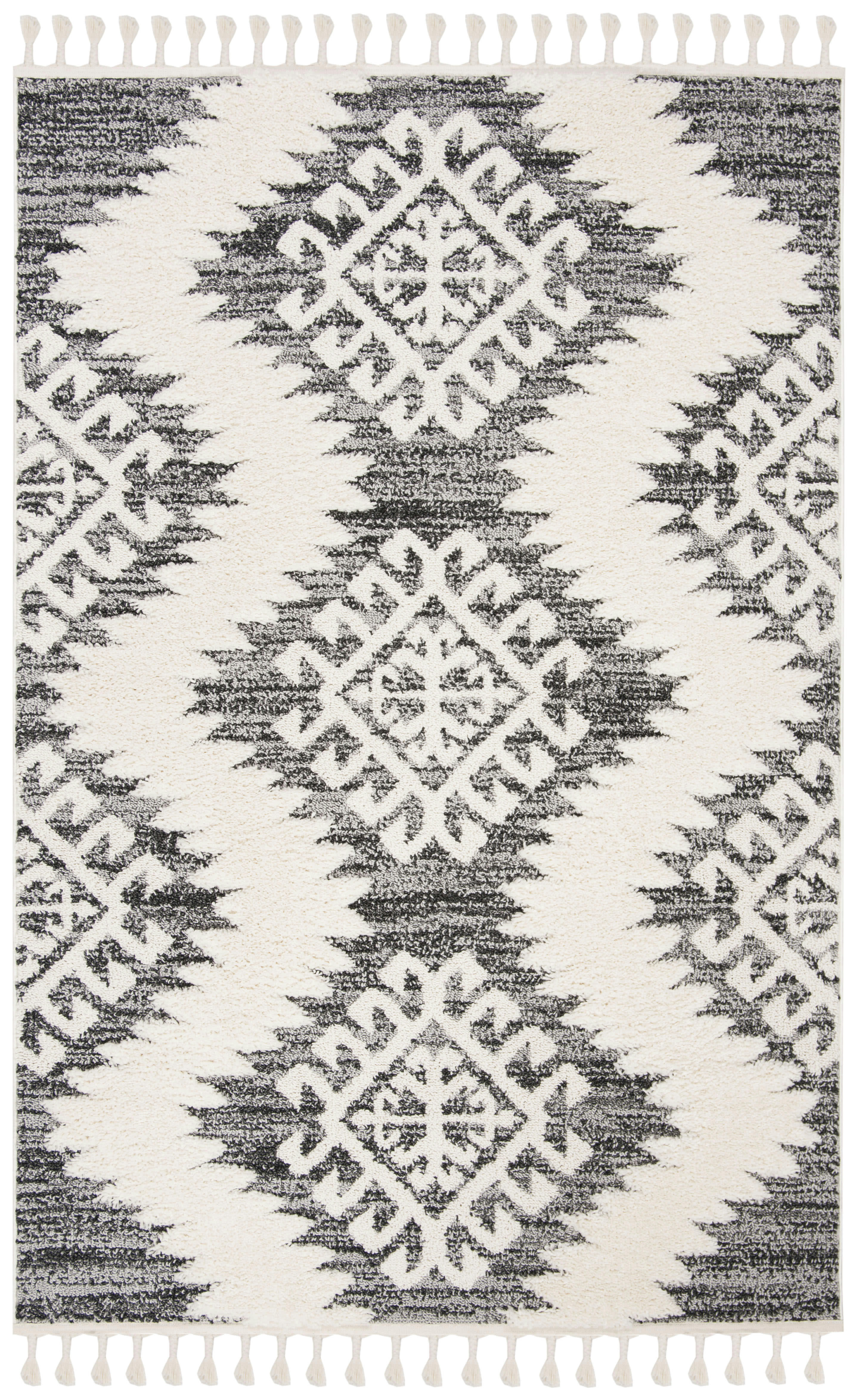 MOROCCAN TASSEL SHAG - Tapis de salon interieur en ivoire & gris, 122 x 183 cm