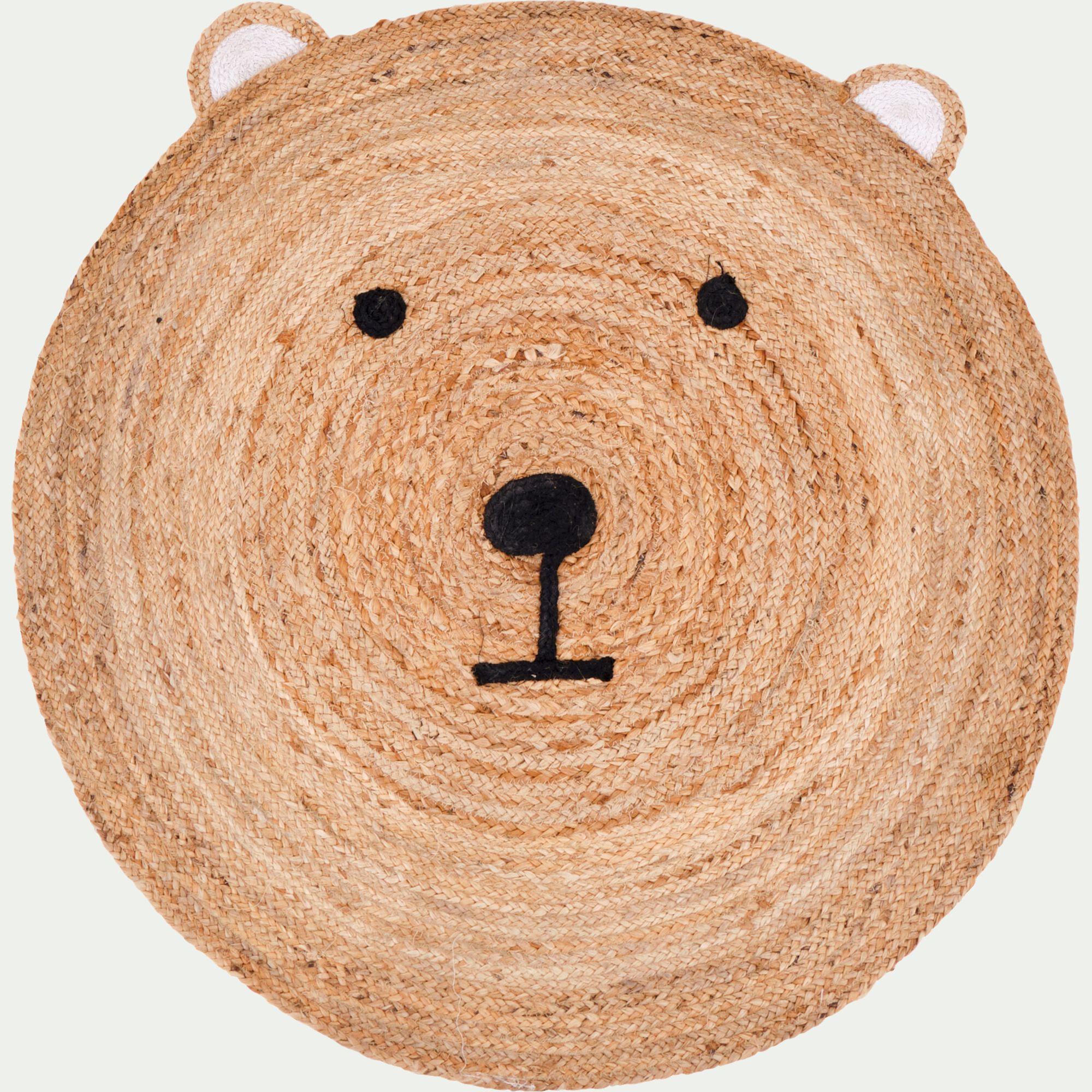 JOE - Tapis rond motif tête d'ours en jute d100cm - naturel