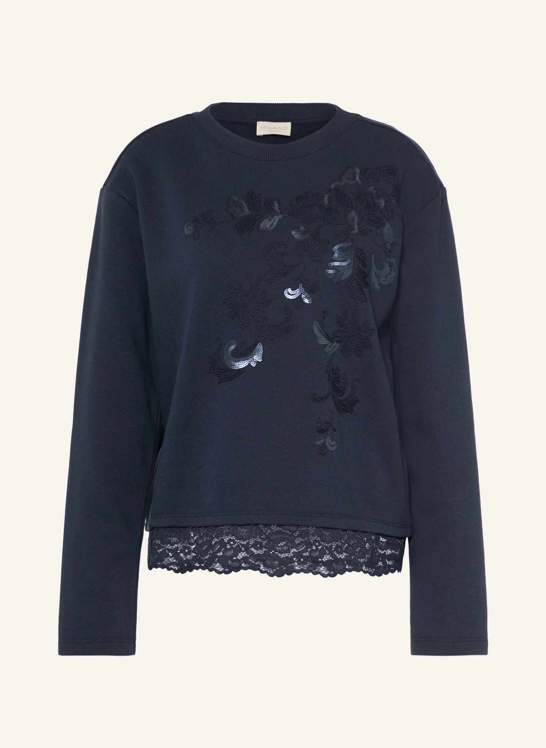 MILANO ITALY Sweatshirt mit Pailletten und Spitze