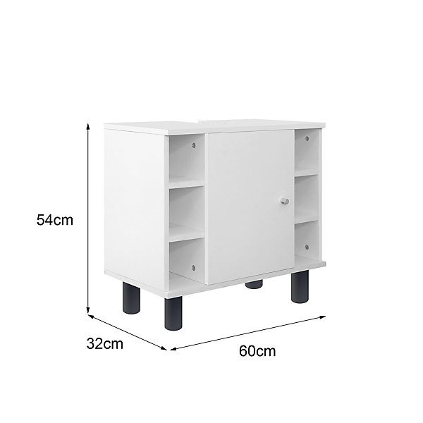 Armoire bas sous vasque placard rangement blanc 1 porte 6 étagères 60x54x32 cm