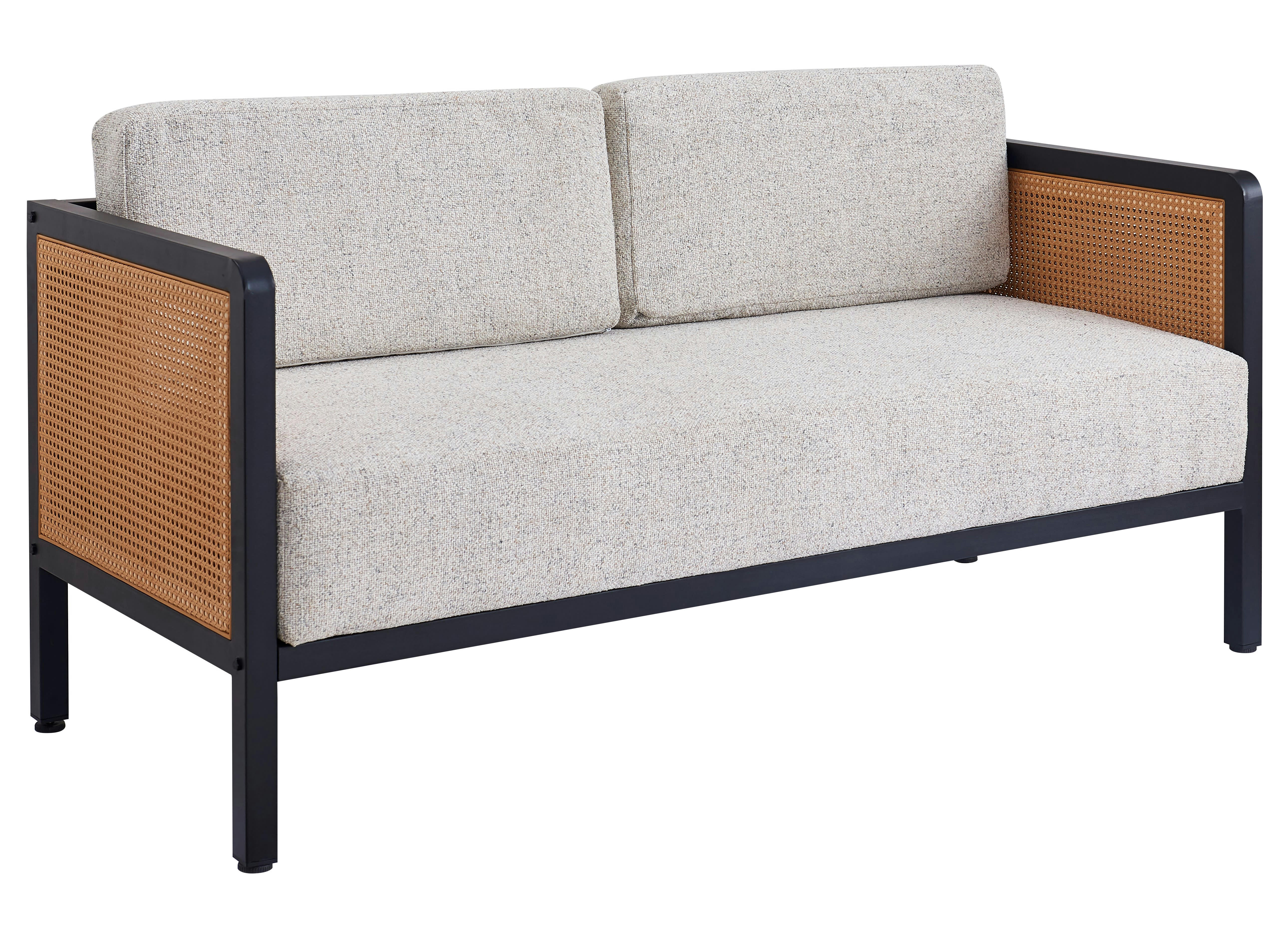 - Canape 2/3 personnes en cannage et tissu gris