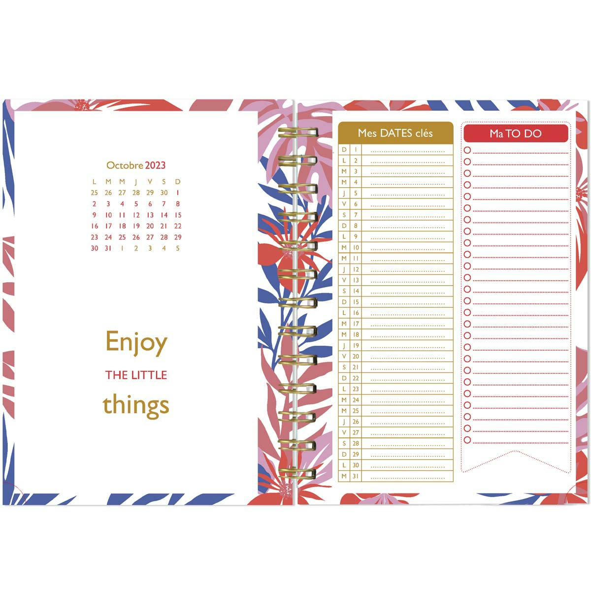 - Agenda semainier Sept2023- Août2024 - 13x18 cm - Feuilles roses-rouges